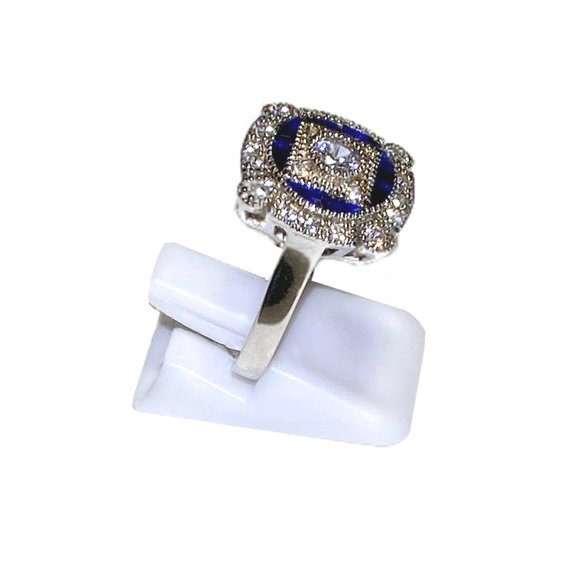Sapphire Blue Spinel & Synthetic Diamond Estate Inspired Ring - Size 6, 7 or 8 - Picture 4 of 10